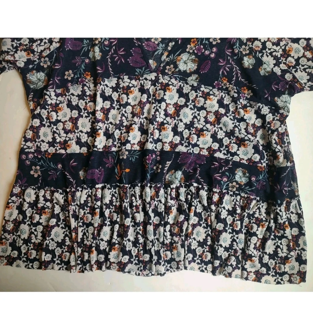 Free People Isabelle Floral Tunic Top Oversized White Blue Purple Blouse S - Picture 10 of 16